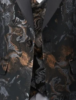 Men's Wedding Homecoming Tuxedos Black Red Printing Standard Fit 3 Piece Single Breasted One-button