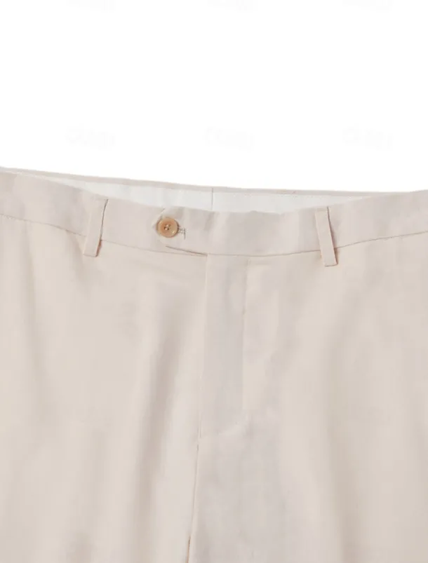 Men's Wedding Linen Suits V Neck Light Khaki Sky Blue Solid Colored Tailored Fit 2 Piece