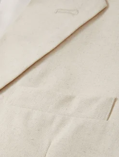 Men's Wedding Linen Suits Notch Lapel Beige Lightweight Casual Solid Colored Standard Fit 2 Piece Single Breasted Two-buttons