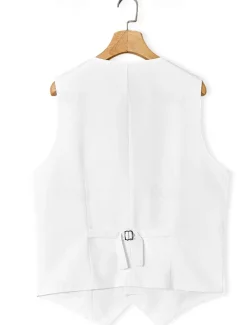 Men's Wedding Linen Suits White Sky Blue Solid Colored Tailored Fit 3 Piece Single Breasted Two-buttons