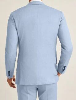 Men's Wedding Linen Suits Notch Lapel Sky Blue Khaki Solid Colored Tailored Fit 3 Piece Single Breasted Two-buttons