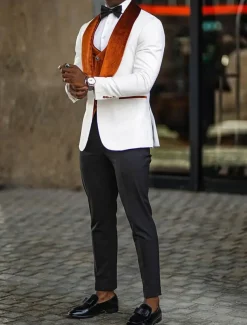 Men's Wedding Party Evening Wear Suits Shawl Collar Dark Khaki Blue Daily Business Solid Colored Plus Size 3 Piece Single Breasted One-button