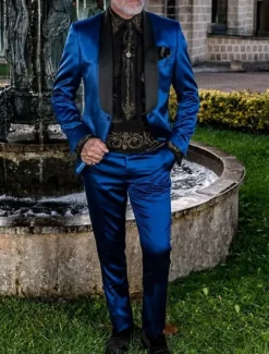 Men's Wedding Party Evening Wear Suits Shawl Collar Royal Blue Purple Luxury Solid Colored Tailored Fit 2 Piece Single Breasted One-button