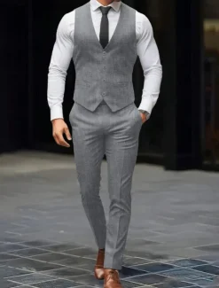 Men's Wedding Party Evening Wear Suits Black White Fashion Daily Solid Colored Standard Fit 2 Piece