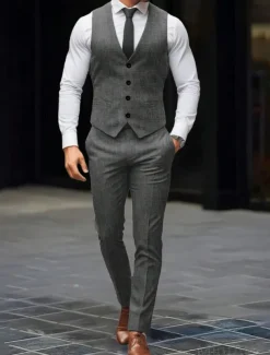 Men's Wedding Party Evening Wear Suits Black White Fashion Daily Solid Colored Standard Fit 2 Piece