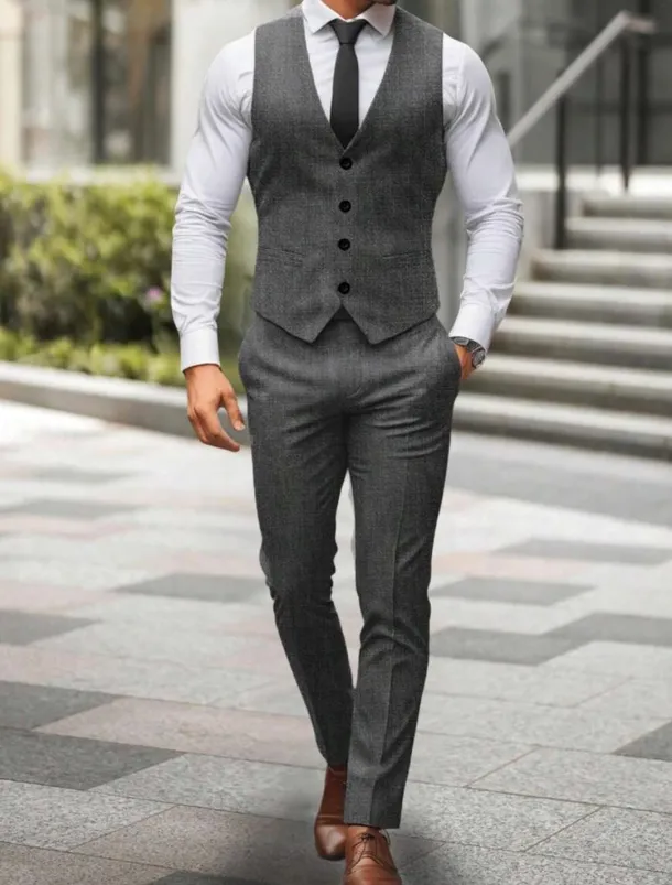 Men's Wedding Party Evening Wear Suits Black White Fashion Daily Solid Colored Standard Fit 2 Piece