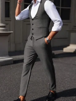 Men's Wedding Party Evening Wear Suits Black White Fashion Daily Solid Colored Standard Fit 2 Piece