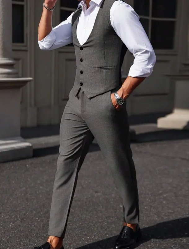 Men's Wedding Party Evening Wear Suits Black White Fashion Daily Solid Colored Standard Fit 2 Piece