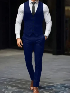 Men's Wedding Party Evening Wear Suits Black White Fashion Daily Solid Colored Standard Fit 2 Piece