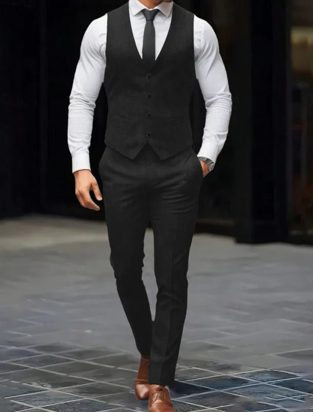 Men's Wedding Party Evening Wear Suits Black White Fashion Daily Solid Colored Standard Fit 2 Piece