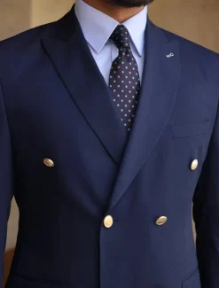 Men's Wedding Party Evening Wear Suits Dark Blue Business Formal Solid Colored Tailored Fit 2 Piece Double Breasted Six-buttons