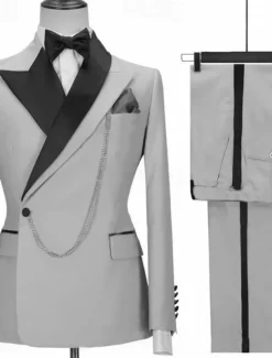 Men's Wedding Party Evening Wear Suits Black White Fashion Business Solid Colored Tailored Fit 2 Piece Single Breasted One-button