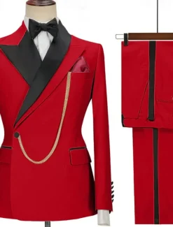 Men's Wedding Party Evening Wear Suits Black White Fashion Business Solid Colored Tailored Fit 2 Piece Single Breasted One-button