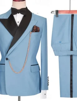 Men's Wedding Party Evening Wear Suits Black White Fashion Business Solid Colored Tailored Fit 2 Piece Single Breasted One-button