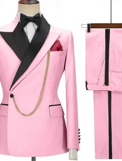 Men's Wedding Party Evening Wear Suits Black White Fashion Business Solid Colored Tailored Fit 2 Piece Single Breasted One-button