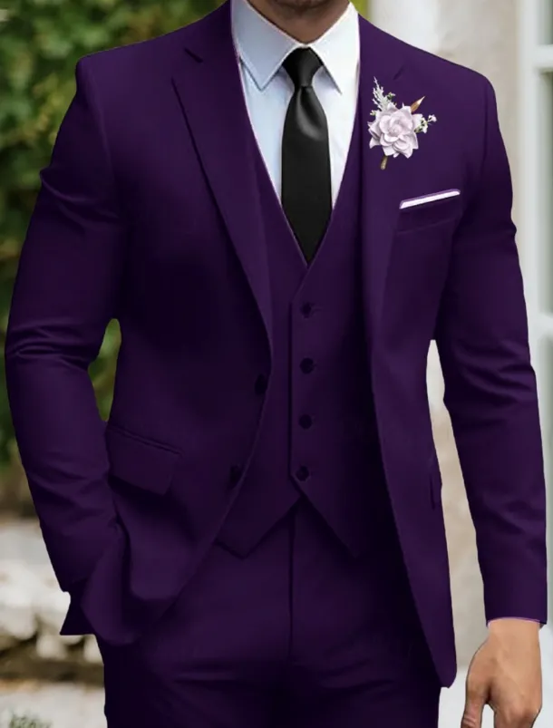 Men's Wedding Party Evening Wear Suits Yellow Sage Dress Solid Colored Slim Fit 3 Piece Single Breasted Two-buttons