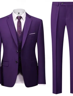 Men's Wedding Party Evening Wear Suits Yellow Sage Dress Solid Colored Slim Fit 3 Piece Single Breasted Two-buttons