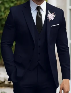 Men's Wedding Party Evening Wear Suits Yellow Sage Dress Solid Colored Slim Fit 3 Piece Single Breasted Two-buttons