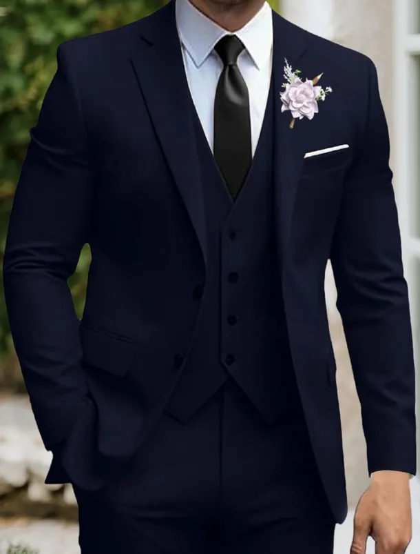 Men's Wedding Party Evening Wear Suits Yellow Sage Dress Solid Colored Slim Fit 3 Piece Single Breasted Two-buttons