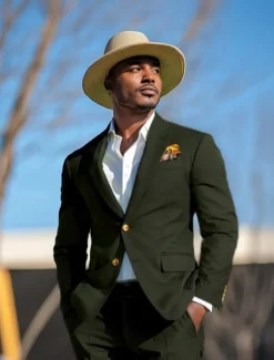 Men's Wedding Party Linen Suits Notch Lapel Sky Blue Sage Fashion Casual Solid Colored Standard Fit 2 Piece Single Breasted Two-buttons