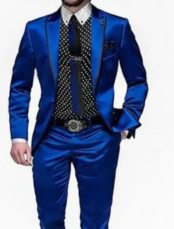Men's Wedding Party Suits Peak Royal Blue Solid Colored Tailored Fit 2 Piece Single Breasted One-button