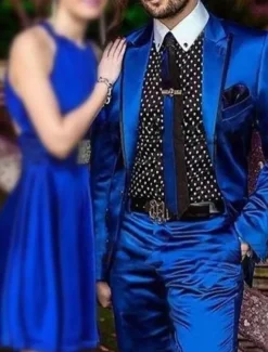 Men's Wedding Party Suits Peak Royal Blue Solid Colored Tailored Fit 2 Piece Single Breasted One-button