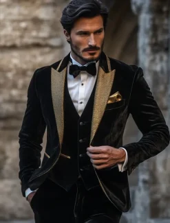 Men's Wedding Party Suits Peaked Lapel Black Fashion Party Solid Colored Standard Fit 3 Piece Single Breasted One-button