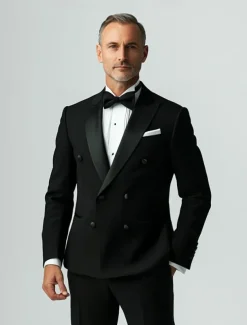 Men's Wedding Party Suits Black Tie Tuxedos Formal Solid Colored Standard Fit 2 Piece Double Breasted Six-buttons
