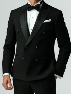 Men's Wedding Party Suits Black Tie Tuxedos Formal Solid Colored Standard Fit 2 Piece Double Breasted Six-buttons