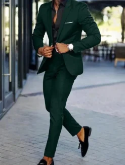 Men's Wedding Party Suits Notch Black Dark Navy Business Casual Solid Colored Tailored Fit 2 Piece Single Breasted One-button