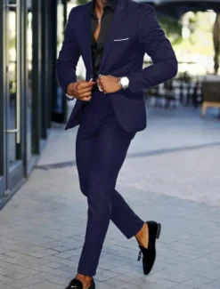 Men's Wedding Party Suits Notch Black Dark Navy Business Casual Solid Colored Tailored Fit 2 Piece Single Breasted One-button