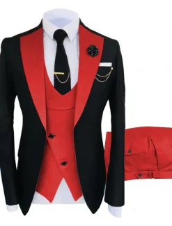 Men's Wedding Party Suits Notch Dark Khaki Black+beige Solid Colored Tailored Fit 3 Piece Single Breasted One-button