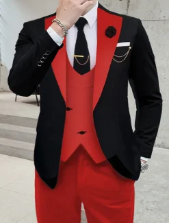 Men's Wedding Party Suits Notch Dark Khaki Black+beige Solid Colored Tailored Fit 3 Piece Single Breasted One-button