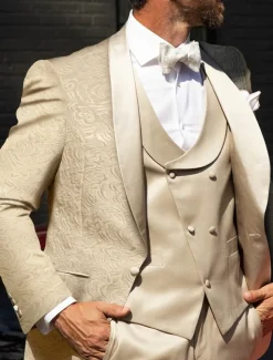 Men's Wedding Party Tuxedos Homecoming Party Champagne Floral Tailored Fit 3 Piece Single Breasted One-button