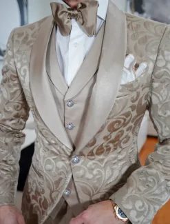 Men's Wedding Party Tuxedos Homecoming Party Black Champagne Floral Summer Tailored Fit 3 Piece Single Breasted One-button