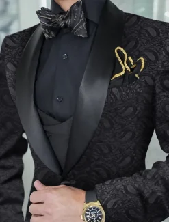 Men's Wedding Party Tuxedos Homecoming Party Black Floral Tailored Fit 3 Piece Single Breasted One-button