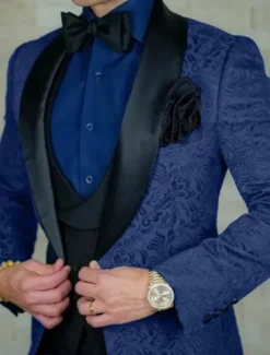 Men's Wedding Party Tuxedos Homecoming Black Burgundy Printing Standard Fit 3 Piece Single Breasted One-button