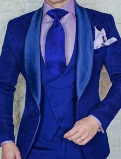 Men's Wedding Party Tuxedos Homecoming Black Burgundy Printing Standard Fit 3 Piece Single Breasted One-button