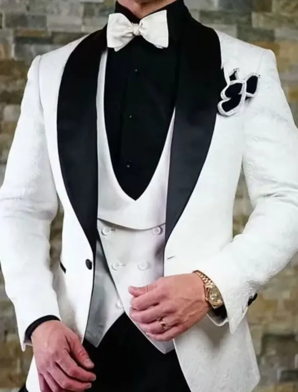 Men's Wedding Party Tuxedos Homecoming Black Burgundy Printing Standard Fit 3 Piece Single Breasted One-button