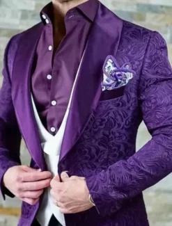 Men's Wedding Party Tuxedos Homecoming Black Burgundy Printing Standard Fit 3 Piece Single Breasted One-button