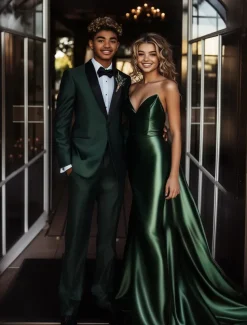 Men's Wedding Prom Party Suits Peaked Lapel Dark Green Fashion Formal Solid Colored Standard Fit 2 Piece Single Breasted One-button