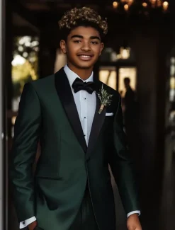 Men's Wedding Prom Party Suits Peaked Lapel Dark Green Fashion Formal Solid Colored Standard Fit 2 Piece Single Breasted One-button