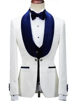 Men's Wedding Prom Party Suits Shawl Lapel Blue Luxury Formal Solid Colored Standard Fit 3 Piece Single Breasted One-button