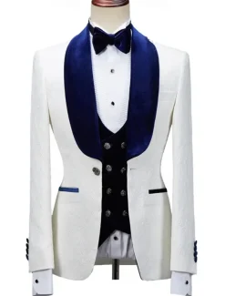 Men's Wedding Prom Party Suits Shawl Lapel Blue Luxury Formal Solid Colored Standard Fit 3 Piece Single Breasted One-button