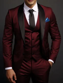 Men's Wedding Prom Party Suits Shawl Lapel Burgundy Dark Green Luxury Formal Solid Colored Standard Fit 3 Piece Single Breasted Two-buttons