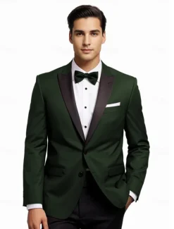 Men's Wedding Prom Party Suits Peaked Lapel Grape Dark Green Formal Solid Colored Standard Fit 2 Piece Single Breasted Two-buttons