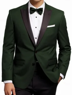 Men's Wedding Prom Party Suits Peaked Lapel Grape Dark Green Formal Solid Colored Standard Fit 2 Piece Single Breasted Two-buttons