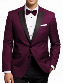 Men's Wedding Prom Party Suits Peaked Lapel Grape Dark Green Formal Solid Colored Standard Fit 2 Piece Single Breasted Two-buttons