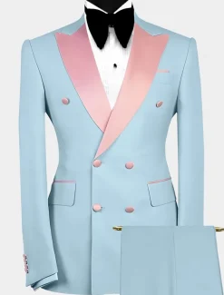 Men's Wedding Prom Party Suits Sky Blue Purple Luxury Formal Solid Colored Standard Fit 2 Piece Double Breasted Six-buttons