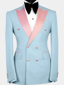 Men's Wedding Prom Party Suits Sky Blue Purple Luxury Formal Solid Colored Standard Fit 2 Piece Double Breasted Six-buttons